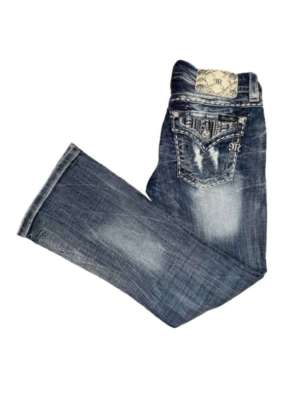 Miss Me Signature Rise Boot Cut Jeans Womens 27 Rhinestone Embellished